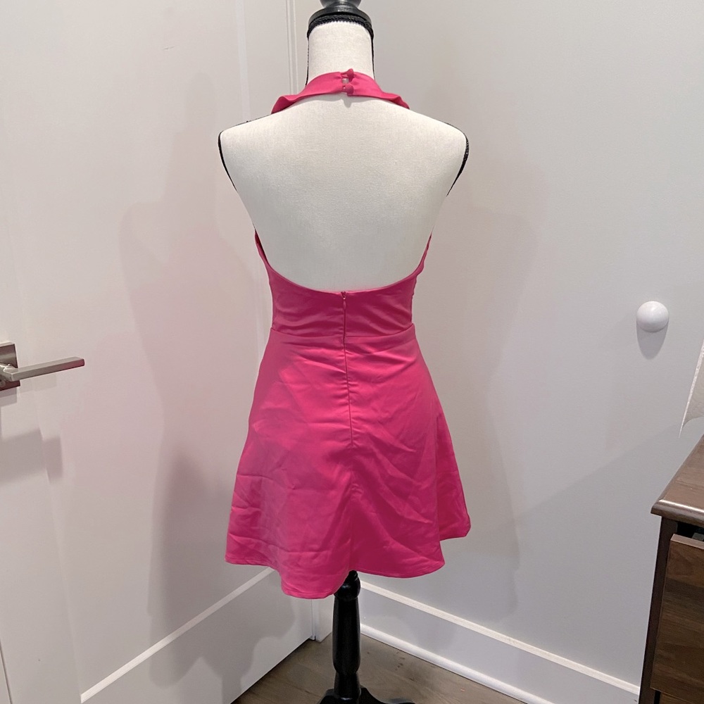 Pink Satin Halter Dress